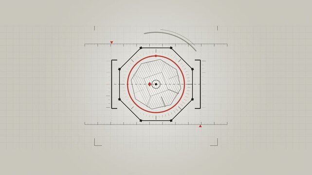 Abstract animated rangefinder bracket measuring distance drawn as cool blue-white lines and shapes on a bright, clean light background. Seamless looping 4K motion graphics video with free space for te