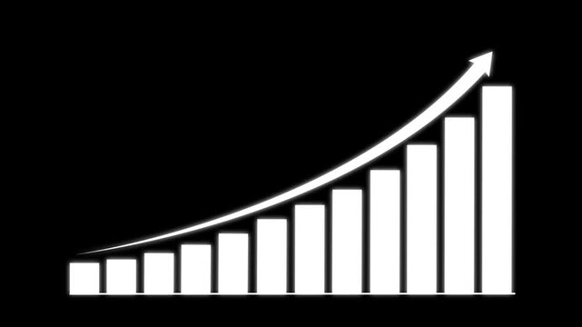 Business steady growth concept with rising progress bar chart and upward arrow. Symbolizing rising profits, success, and positive business performance