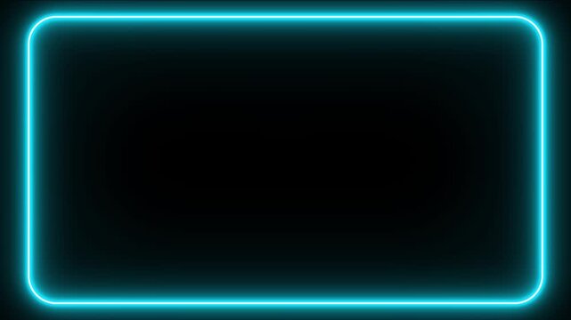 Rectangular neon frame animated borders frame glowing neon lights loop animation. Trendy Glow Light 4K Video Animation. transparent background