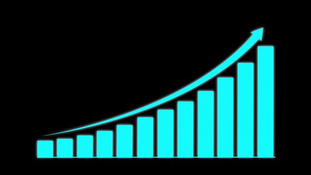 Business steady growth concept with rising progress bar chart and upward arrow. Symbolizing rising profits, success, and positive business performance