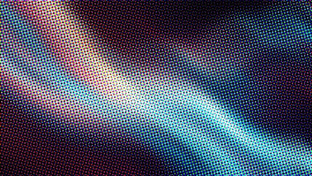 Abstract halftone background with blue and purple light waves, retro futuristic dot pattern texture, digital tech backdrop