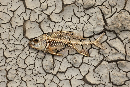 Fish Skeleton on Cracked Earth