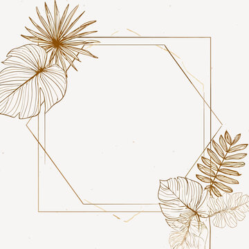 Elegant gold geometric frame with tropical leaves
