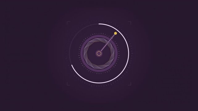 Abstract animated torque calibrated on a test rig drawn as violet and blue lines and shapes on a deep dark background. Seamless looping 4K motion graphics video with free space for text, ideal for ind