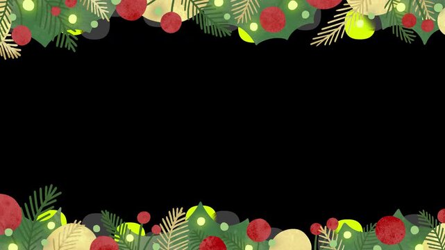 ループで使えるクリスマスフレーム動画 手描きイラストアニメーション 背景透過 柊と木の実