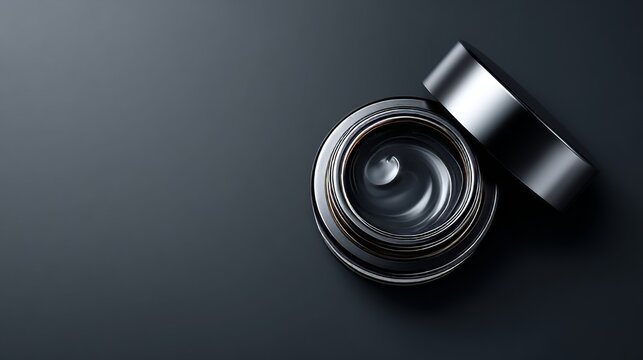 Camera lens assembly resting on dark matte studio surface