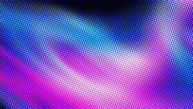 Retro halftone gradient background, abstract blue and purple wave pattern, vibrant neon pop art texture for modern graphic design