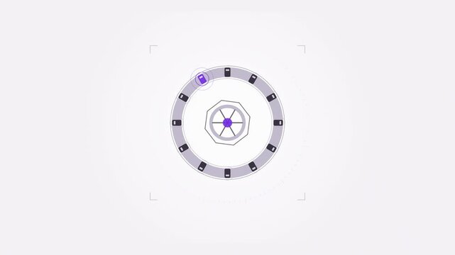 Abstract animated credentials rotated inside a vault drawn as cool blue-white lines and shapes on a bright, clean light background. Seamless looping 4K motion graphics video with free space for text, 