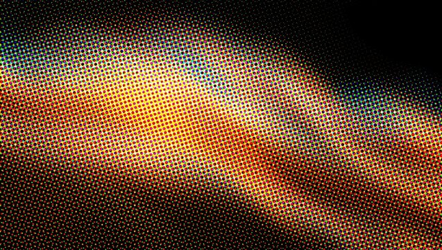 Halftone wave background, retro orange and blue gradient pattern, abstract dotted texture for digital wallpaper