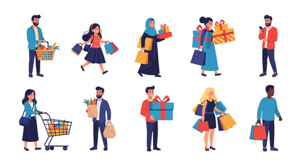 Fototapeta premium Flat vector illustration of diverse people representing various ethnicities and ages, symbolizing community, teamwork, and global unity in a vibrant, colorful graphic design.