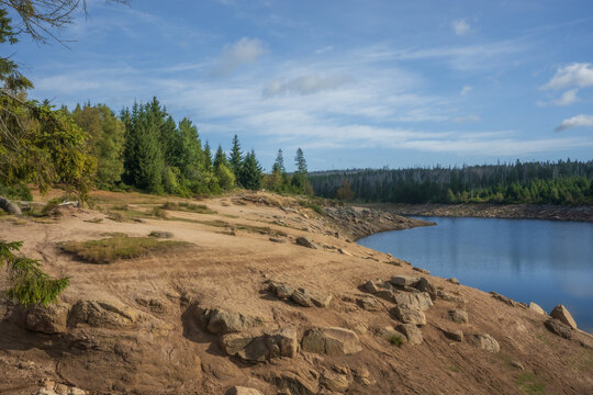 Scenic view of Oderteich reservoir in Harz National Park Germany