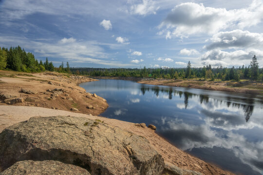 Scenic view of Oderteich reservoir in Harz National Park Germany