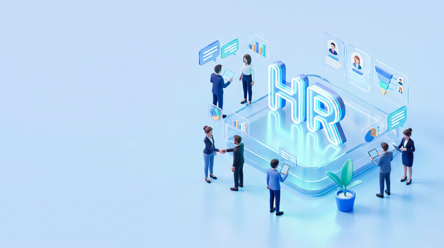 3d isometric illustration of human resources hr management, recruitment, and corporate team concept with digital elements