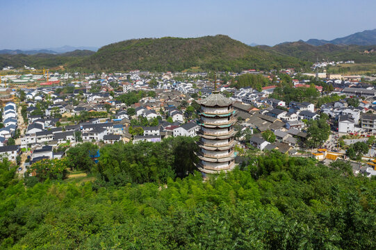 Ancient Pagoda and Village Landscape in Yangloudong, China