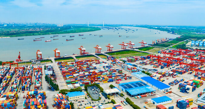 Yangluo Port Aerial Panoramic View - Busy International Shipping Logistics Hub