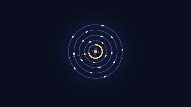 Abstract animated payments settling across the rails drawn as cool blue-white lines and shapes on a deep dark background. Seamless looping 4K motion graphics video with free space for text, ideal for 