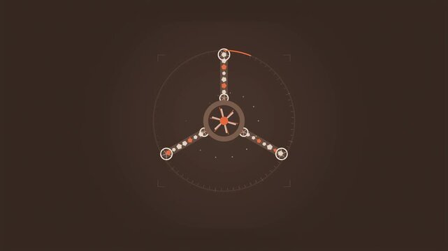 Abstract animated ore moving along a mining conveyor drawn as amber and orange lines and shapes on a deep dark background. Seamless looping 4K motion graphics video with free space for text, ideal for