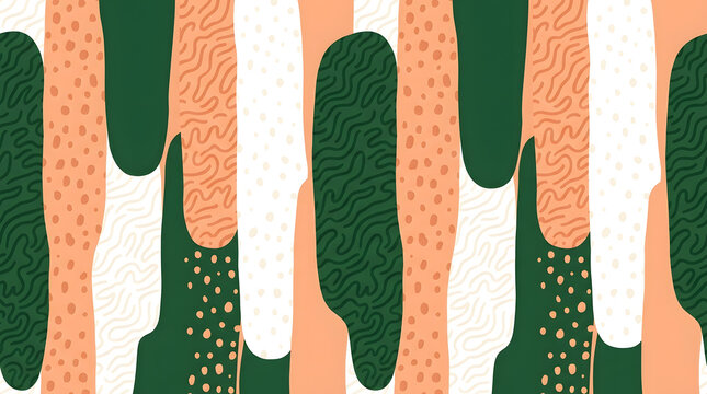 Modern abstract organic shape pattern | Seamless boho green and peach wallpaper | Hand drawn doodle background for textile design | Scandinavian style decorative wall art print