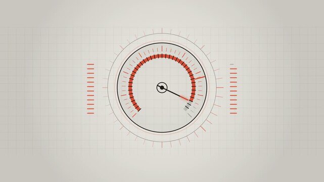Abstract animated temperature gauge climbing toward its limit drawn as coral and magenta lines and shapes on a bright, clean light background. Seamless looping 4K motion graphics video with free space