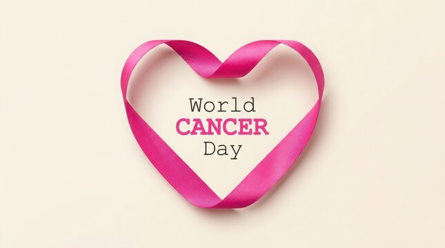 World cancer day pink ribbon heart shape