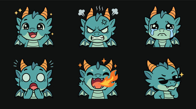 Cute baby dragon emotes set for streaming and chat platforms