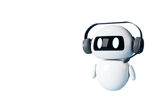 AI chatbot assistant robot with headset, realistic style on white background, concept of online support service. 3D Rendering