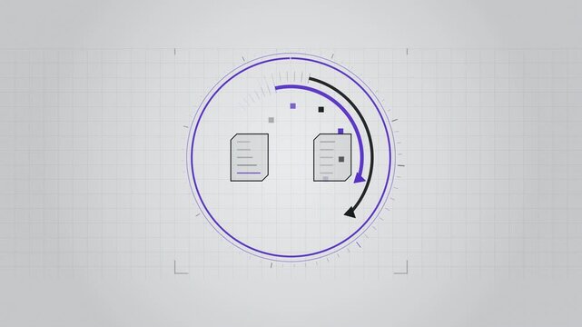 Abstract animated circular arrows spinning through a sync drawn as cool blue-white lines and shapes on a bright, clean light background. Seamless looping 4K motion graphics video with free space for t