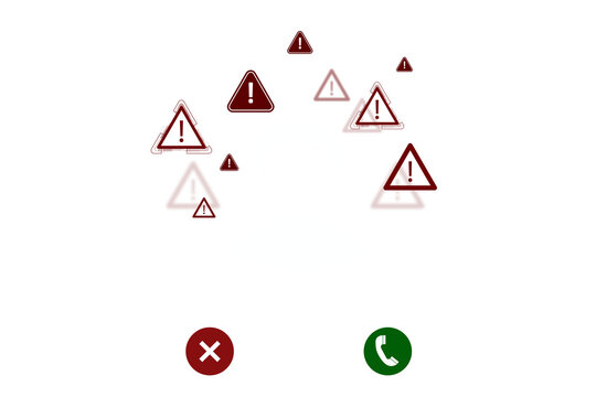 Exclamation warning icons and call symbols, graphic style, white background, alert technology concept. 3D Rendering