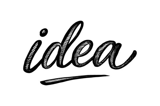 Hand drawn idea lettering in bold sketch style on white background, symbolizing creative business innovation concept. 3D Rendering
