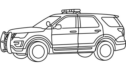 Black and white line drawing of a police SUV vehicle. © andy