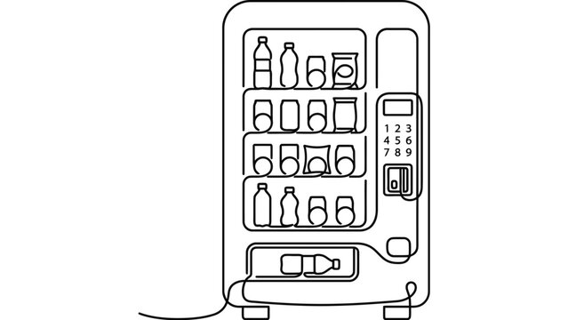 Continuous single line drawing of a snack and drink vending machine.