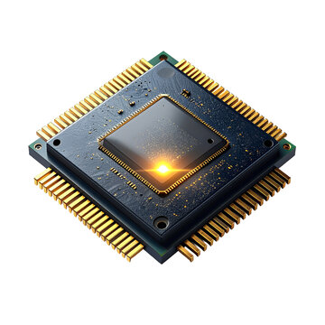 High performance electronic microchip component featuring detailed gold connectors for advanced artificial intelligence hardware integration design