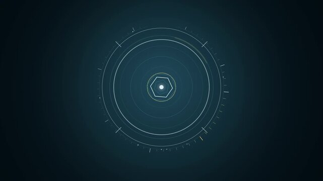 Abstract animated sonar ping returning as an echo drawn as cyan and teal lines and shapes on a deep dark background. Seamless looping 4K motion graphics video with free space for text, ideal for title