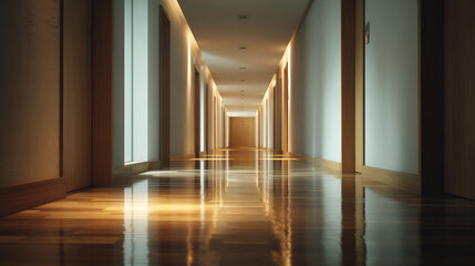 Fototapeta premium Hotel corridor with warm lighting