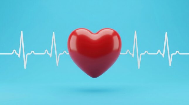 3d red heart with ekg pulse line