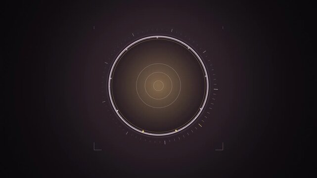 Abstract animated iris shutter opening its aperture drawn as amber and orange lines and shapes on a deep dark background. Seamless looping 4K motion graphics video with free space for text, ideal for 