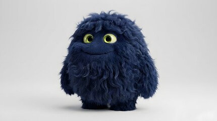 Obraz premium Cute fluffy blue monster character with big eyes on white background