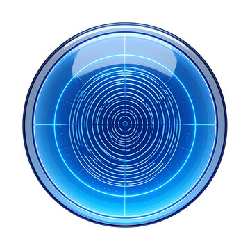 Blue digital HUD target circle element with fine wireframe concentric rings for military radar scanning and sci-fi interface design
