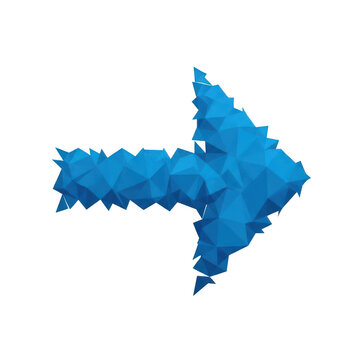Blue low poly arrow icon isolated on white background for digital navigation design