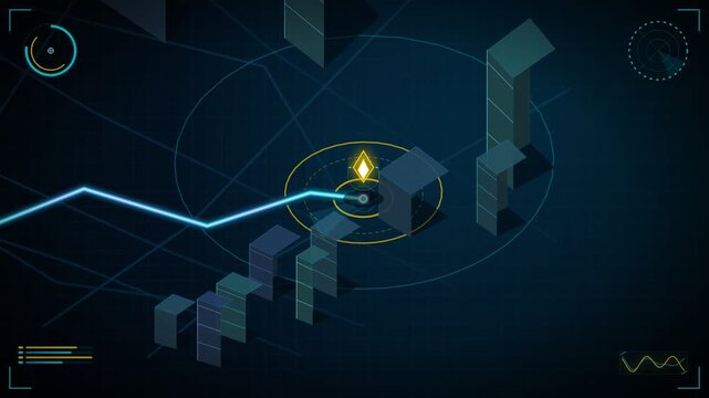 Futuristic Digital Map Displaying Glowing GPS Navigation Route