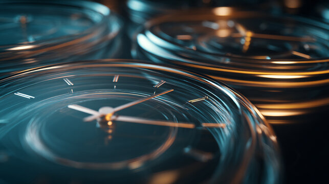 Stack of clocks, time concept 3d rendered
