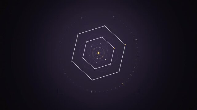Abstract animated frames nesting into infinite recursion drawn as cool blue-white lines and shapes on a deep dark background. Seamless looping 4K motion graphics video with free space for text, ideal 