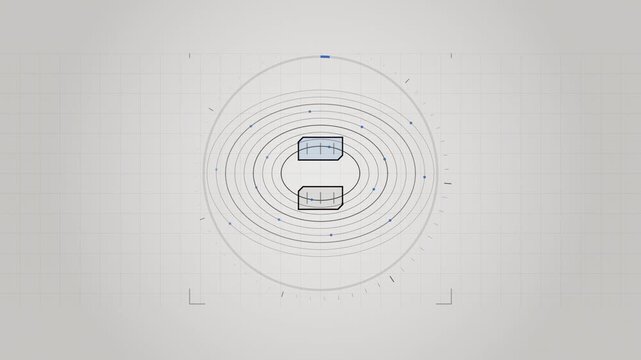 Abstract animated magnetic field lines flowing between poles drawn as cool blue-white lines and shapes on a bright, clean light background. Seamless looping 4K motion graphics video with free space fo