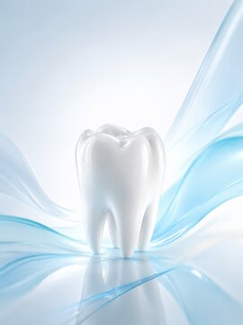 Modern dental wall art featuring a realistic white tooth in a minimalist blue medical background for dental clinic decor