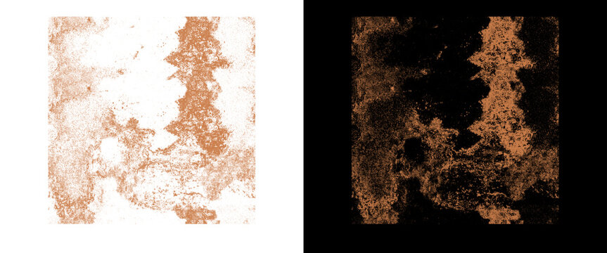 Distressed copper texture set, weathered metallic grunge overlays, industrial rust patterns on white and black backgrounds