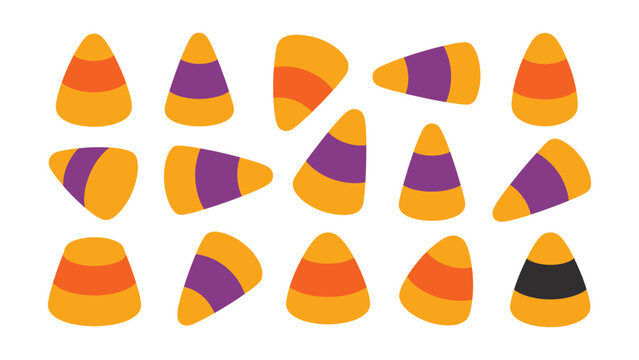 Set of colorful halloween candy corn pieces isolated on white background