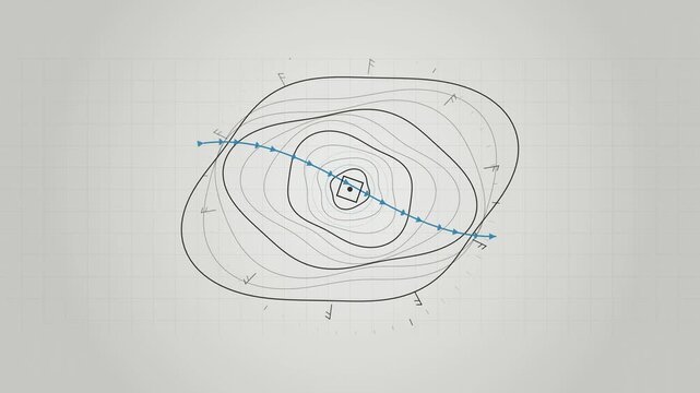 Abstract animated isobars drifting with a weather front drawn as cool blue-white lines and shapes on a bright, clean light background. Seamless looping 4K motion graphics video with free space for tex