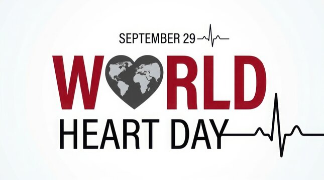 World heart day typography with heartbeat line isolated on white background