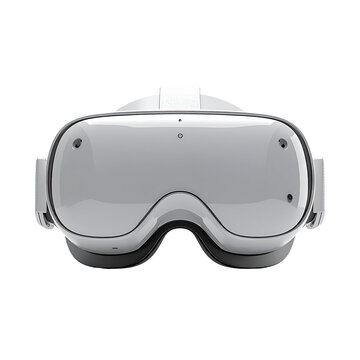 Minimalist white virtual reality VR headset device for modern metaverse exploration 3D gaming experience and interactive digital presentation