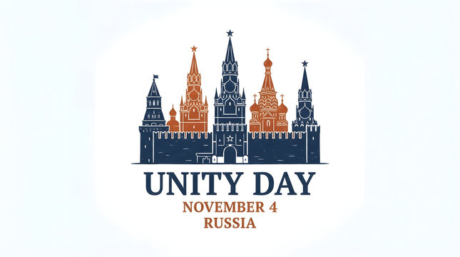 Russian unity day with kremlin towers and stars illustration for national holiday celebration.